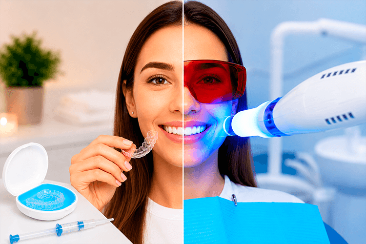 Clareamento dental misto realizado em casa e no consultório