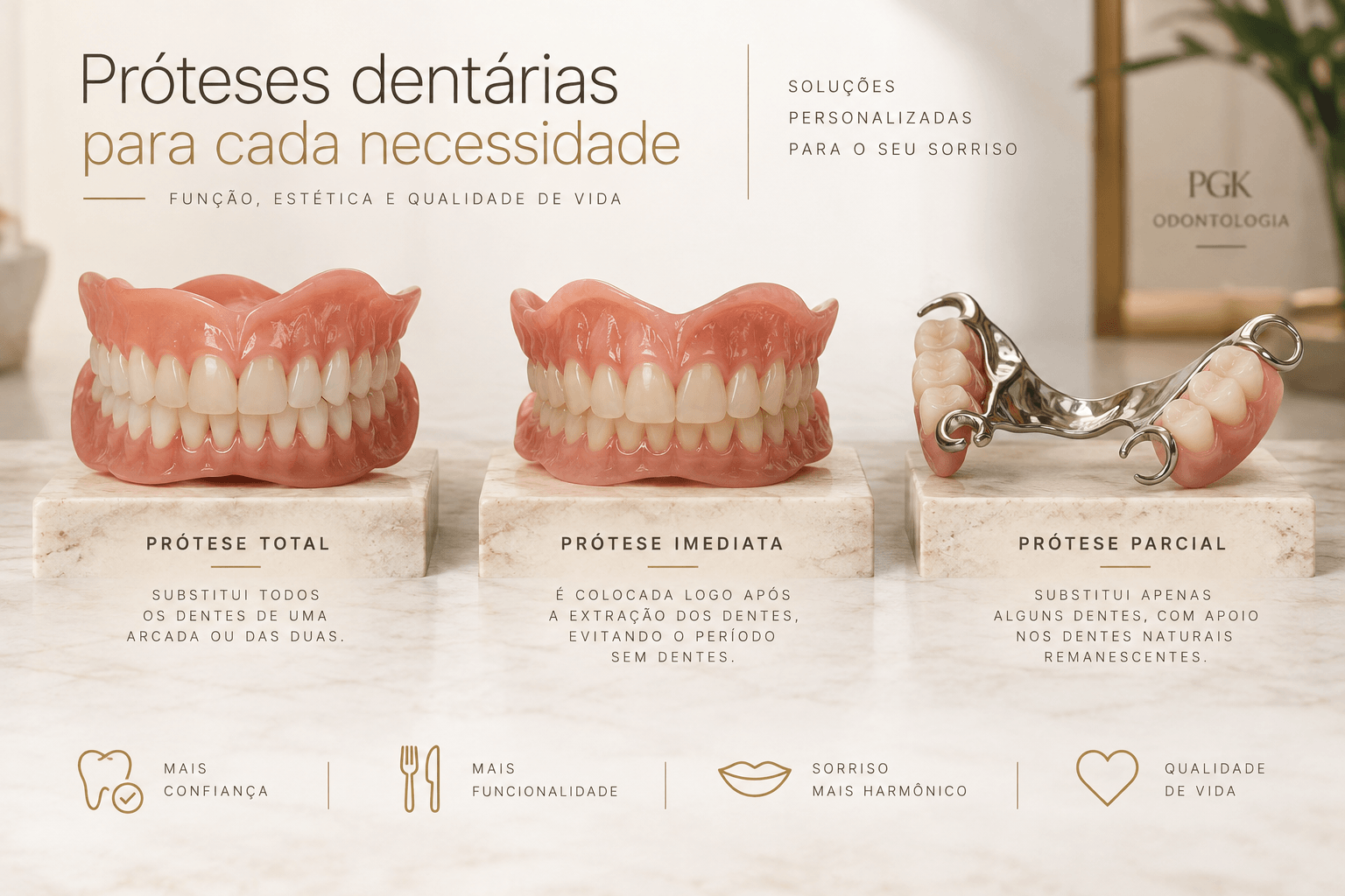 Tipos de prótese dentária: prótese total, prótese imediata e prótese parcial